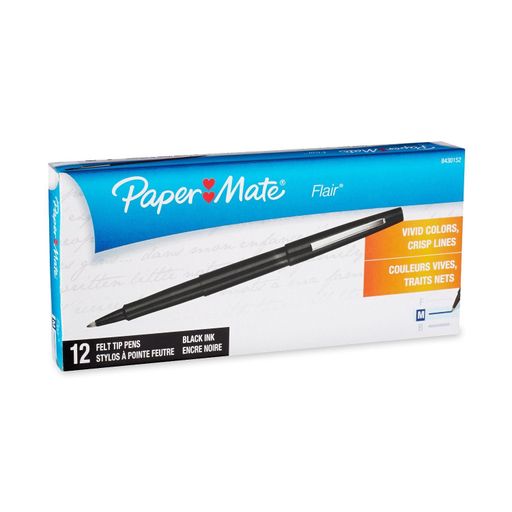 Paper Mate Flair Felt Tip Pens, Medium Point, Black, Box of 12