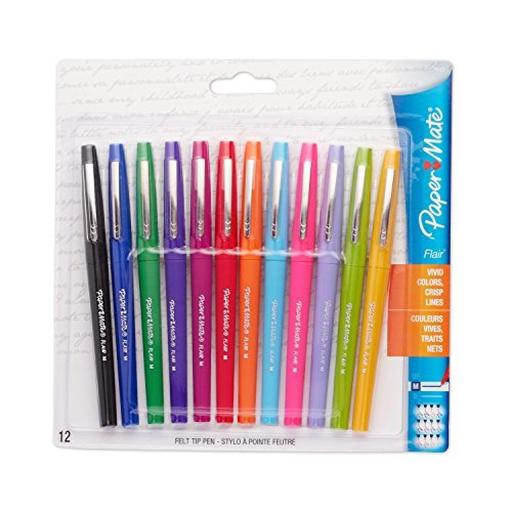 Paper Mate Flair Felt Tip Pens, Medium Point, Assorted, 12 Pack, New, Free Shipp