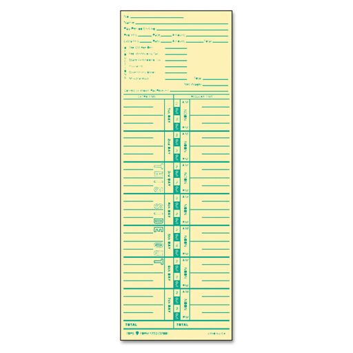Tops Time Card for Acroprint and Lathem Weekly 3 1/2 X 10 1/2 500/Box 1253
