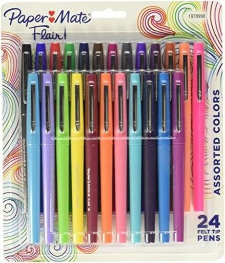 Paper Mate Flair Felt Tip Pens Medium Point 0.7mm Assorted Colors 24 Count