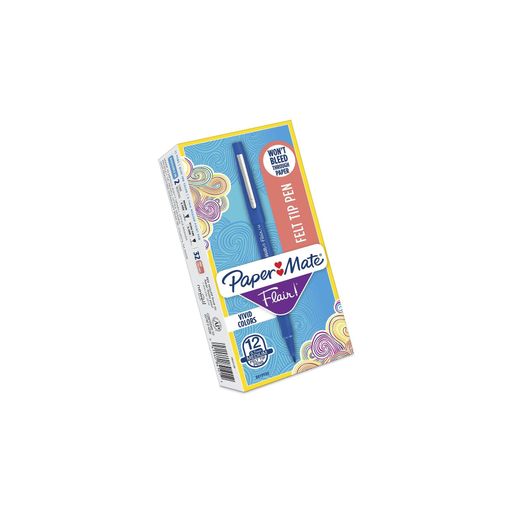 Paper Mate Flair Felt Tip Pens, Medium Point (0.7mm), Blue, 12 Count 12-Pack