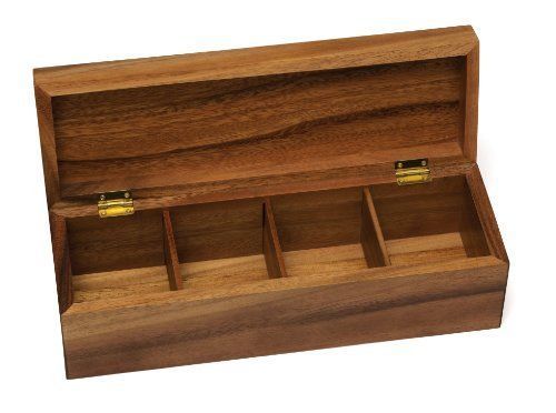 Lipper International Acacia Tea Box with 4 Sections, New, Free Shipping