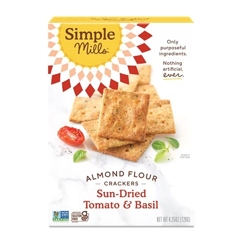 Simple Mills Almond Flour Crackers, Sundried Tomato & Basil, Gluten Free, Flax Seed, Sunflower Seeds, Corn Free, Good for Snacks, Made with Whole Food