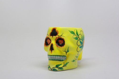 Yellow Ceramic Day of the Dead Sugar Skull Coffee Mug DOD, New, Free Shipping