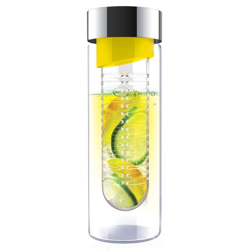 Asobu Flavor It 20 Ounce Glass Water Bottle with Fruit Infuser, Yellow Silver