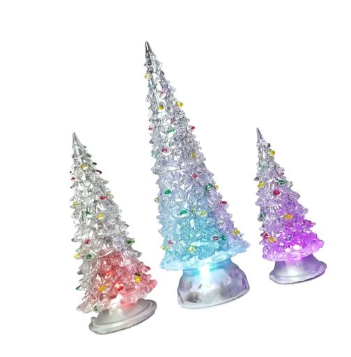 BANBERRY DESIGNS Christmas Tree LED - Set of 3 Acylic Xmas Trees with Painted.