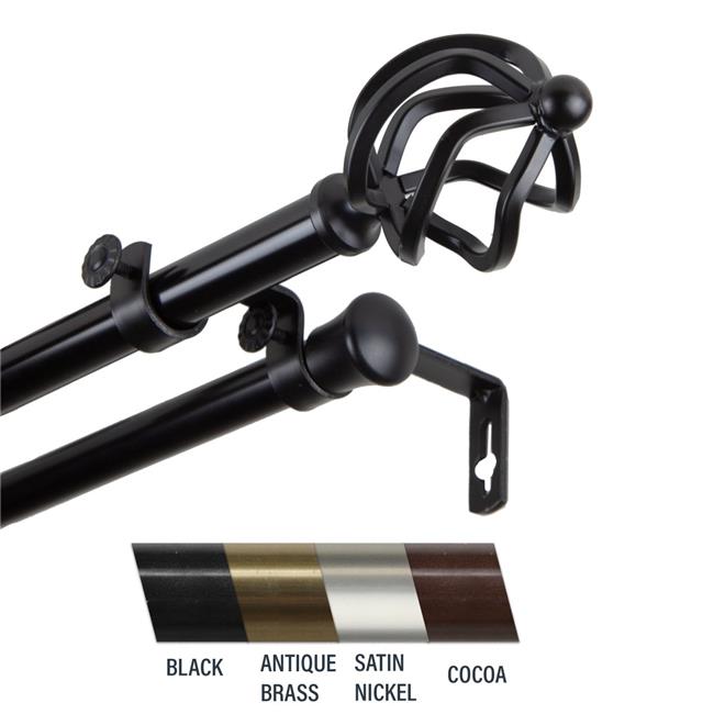 Central Design 4742-992 Giro 0.81 in. Double Curtain Rod  120-170 in. - Black