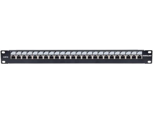Intellinet Patch Panel Cat6 UTP 24 Port 1U Locking Function Top Entry Punch Down Black