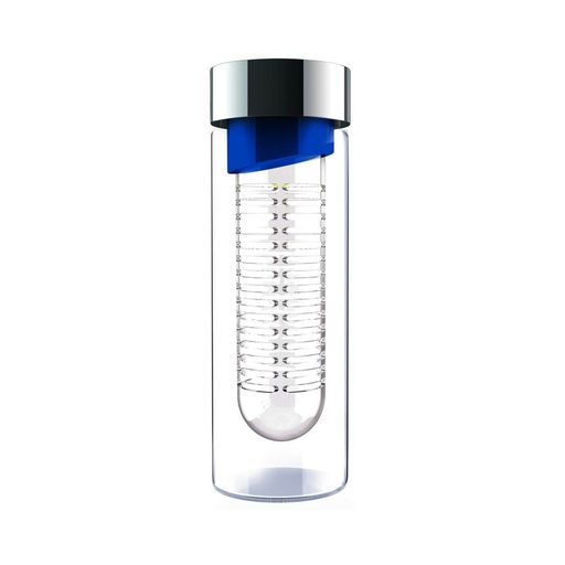 Asobu Flavor It 20 Ounce Glass Water Bottle with Fruit Infuser, Blue Silver