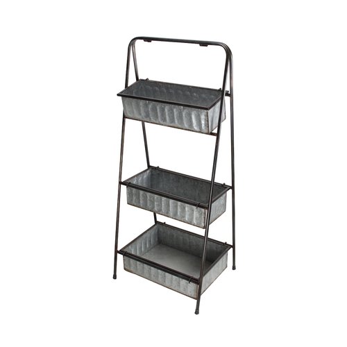 Cheung's Handmade 3 Tier Folding Metal Stand with Removable Shelf - Gray