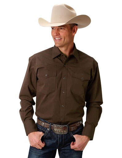 Roper Western Shirt Mens L/S Solid Snap 03-001-0765-0702 BR