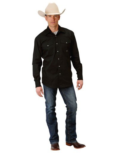 Roper Western Shirt Mens L/S Solid Snap 03-001-0765-0117 BL