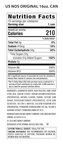 NOS Original: High Performance Energy Drink. 16 Fl Oz (Pack of 15) thumbnail