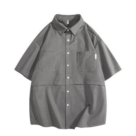 YiHWEI Mens Summer Color Contrast Pocket Everything with Loose Lapel Casual Shirt 6505