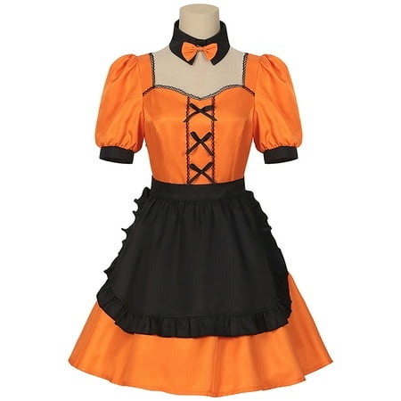 LAIVNEI Easter Dress Short Sleeve Round-Neck Dress Women S Medieval Vintage Maid Dress Vintage Short Sleeve Dress Set Sun Dresses Orange M