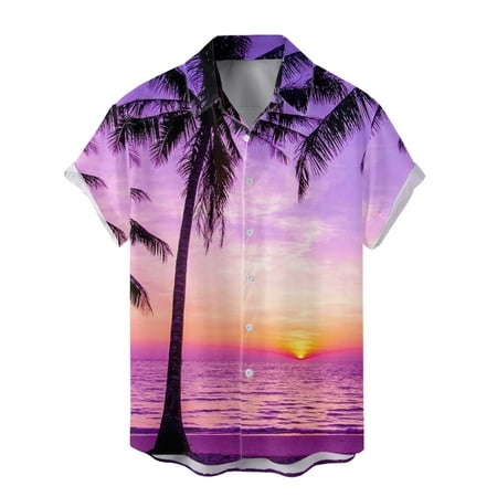 YiHWEI Mens Summer Fashion Digital 3D Printed Short Sleeved Lapel Button Down Shirt Top 6755