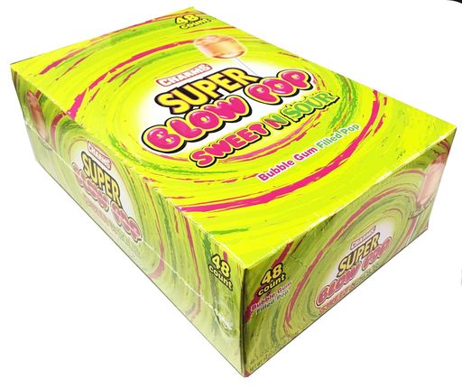Charms Super Blow Pops Sweet & Sour 48 Pack - Bubble Gum Filled Lollipops