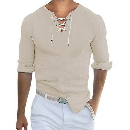 YiHWEI Men Fashion Casual Top Shirt Simple Comfortable Solid Color Bandage Shirt Top Long Sleeve Top 9585