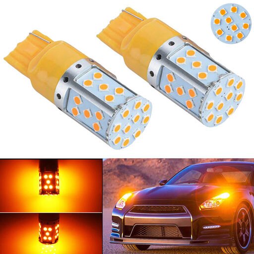 2Pack No Resistor Amber-Yellow 7440 35SMD 3535 LED Bulbs Turn Signal Lights Best