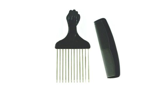 Afro Hair Pick W/ Black Fist and Comb Set- Metal African Americ. Free Shipping