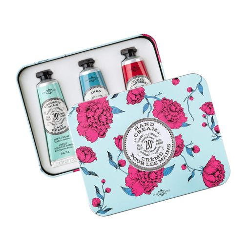 La Chatelaine 20% Shea Butter Hand Cream Tin Gift Set Aqua with Organic Argan.