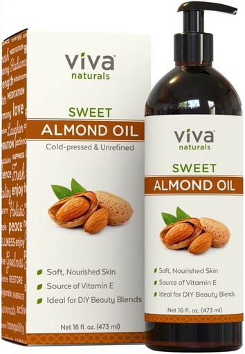Viva Naturals Sweet Almond Oil, Hexane Free for Skin and Hair, 16 Oz / 473 Ml