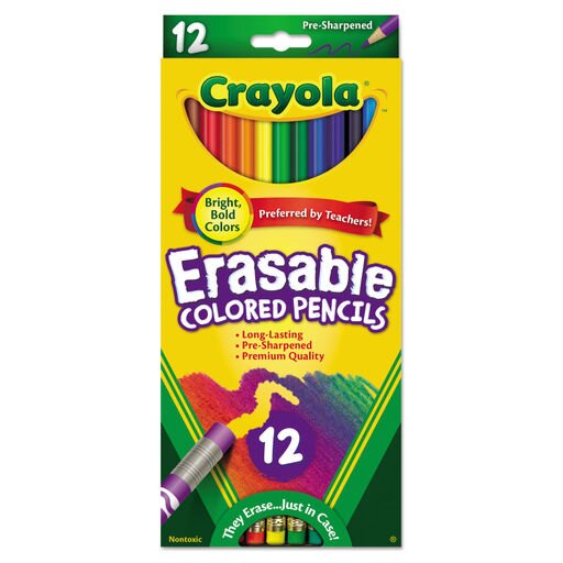 Crayola Erasable Colored Woodcase Pencils 3.3 Mm 12 Assorted Colors/Set 684412