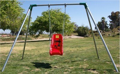Fabrication Enterprises 30-1679 6 Ft. Single Swing Frame, Jennswing, Green End Caps, Red Swing & Black Chain