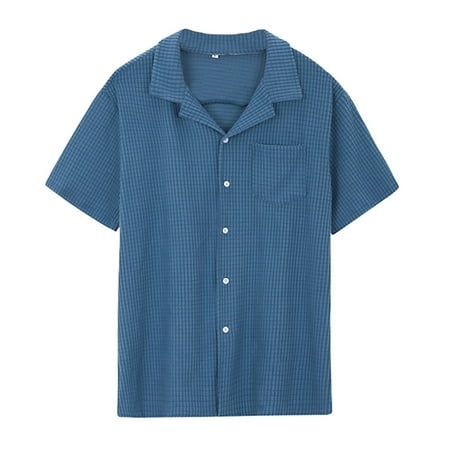 YiHWEI Men S Shirt Solid Color Short Sleeve Single Button Male Casual Shirt Summer 6858