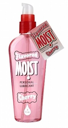 Gift Set of Moist Flavored Water Based Personal Lubricant - Cherry 4 Ounce and a Waterproof Jack Rabbit Vibes-Purple