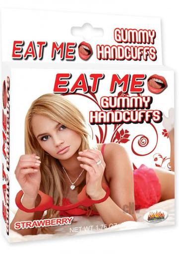 Gift Set of Eat Me Gummy Hand Cuffs Strawberry and One Screaming O Ultimate Disposable Vibrating Ring
