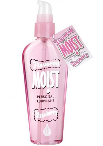 Gift Set of Moist Flavored Water Based Personal Lubricant Strawberry 4 Ounce and a Waterproof Jack Rabbit Vibes-Purple