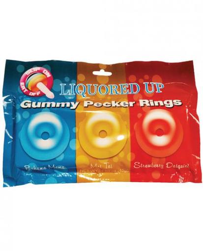 Gift Set of Liquored up Pecker Gummy Rings 3 Pack and One Screaming O Ultimate Disposable Vibrating Ring