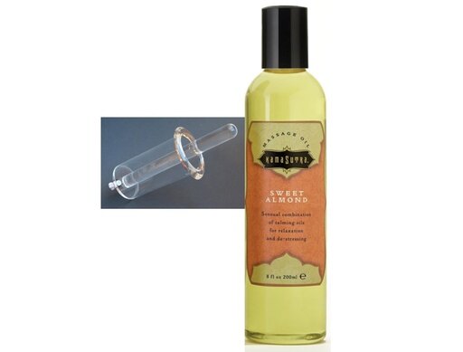 Gift Set of LA Pump Anal Rosebud Maker Cylinder and Kama Sutra Massage Oil (8oz Sweet Almond)
