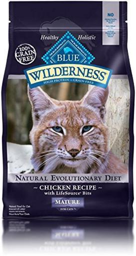 Blue Buffalo Cat Mature Chicken Formula-Grain Free Dry Cat Food, 5 Lb Bag, New,