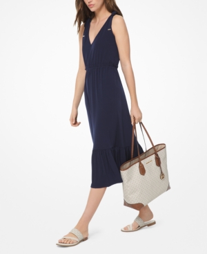Michael Kors Women's Dress Blue Size P Petite a-Line Tie Shoulder MIDI 7218-0490-P - P