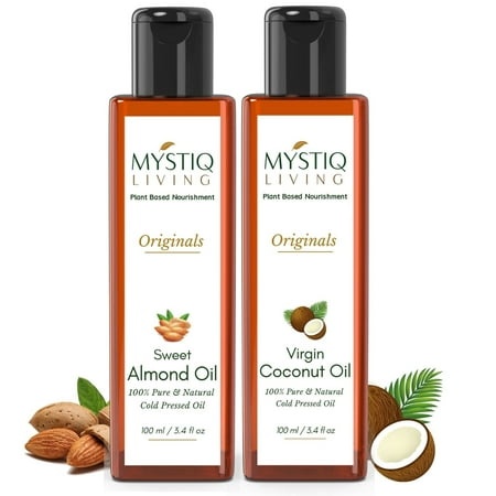 Mystiq Living Sweet Almond Oil & Virgin Coconut Oil Combo for Hair  Skin & Baby Massage | Cold Pressed  100% Pure & Natural - 200Ml (Pack of 2) - 100 