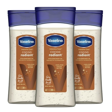 Vaseline Intensive Care Cocoa Radiant for Glowing Skin 3 Count Body Gel Oil Body Oil Made with 100% Pure Cocoa Butter + Replenishing Oils 6.8oz C3