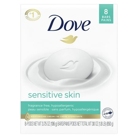 Dove Beauty Bar More Moisturizing Than Bar Soap for Softer Skin  Fragrance Free  Hypoallergenic Sensitive Skin with Gentle Cleanser 3.75 Oz  8 Bars