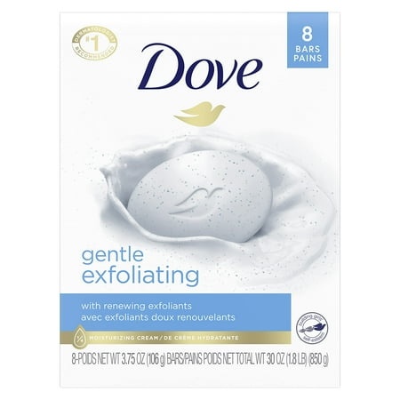 Dove Beauty Bar More Moisturizing Than Bar Soap Gentle Exfoliating with Mild Cleanser for Softer and Smoother Skin 3.75 Oz  8 Bars