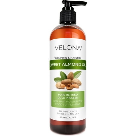Velona Sweet Almond Oil - 16 Oz | 100% Pure and Natural Carrier Oil | Refined  Cold Pressed | Skin  Hair  Body & Face Moisturizing | Use Today - Enjoy