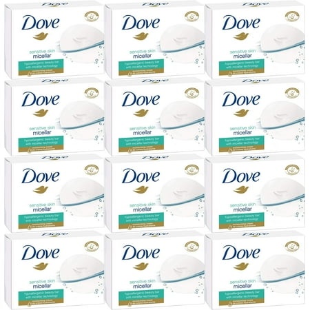 Dove Sensitive Skin Micellar Beauty Bar Soap  100 Gram / 3.5 Ounce Bars (Pack of 12) Imported Version