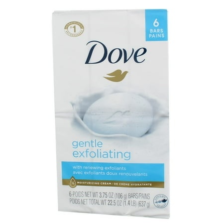 Dove Beauty Bar More Moisturizing Than Bar Soap Gentle Exfoliating with Mild Cleanser for Softer and Smoother Skin 3.75 Oz  6 Bars