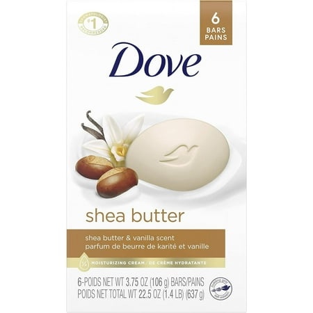 Dove Beauty Bar Gentle Skin Cleanser Moisturizing for Gentle Soft Skin Care Shea Butter More Moisturizing Than Bar Soap 3.75 Oz 6 Bars
