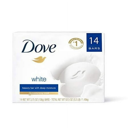 Dove Beauty Bar Gentle Cleanser for Softer and Smoother Skin with 1/4 Moisturizing Cream White More Moisturizing Than Bar Soap  3.75 Oz  14 Bars
