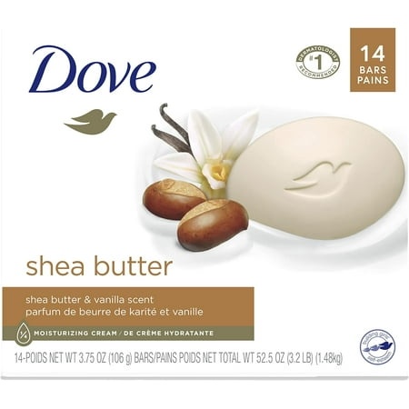 Dove Beauty Bar Gentle Skin Cleanser Moisturizing for Gentle Soft Skin Care Shea Butter More Moisturizing Than Bar Soap 3.75 Oz 14 Bars