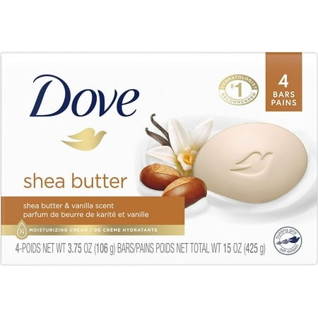 Dove Beauty Bar Gentle Skin Cleanser Moisturizing for Gentle Soft Skin Care Shea Butter More Moisturizing Than Bar Soap 3.75 Oz  4 Bars