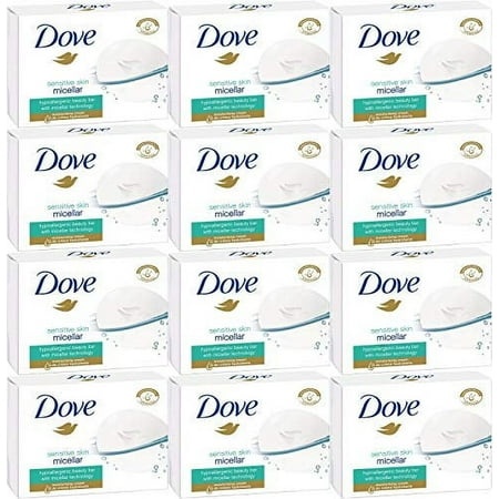 Dove Sensitive Skin Micellar Beauty Bar Soap  100 Gram / 3.5 Ounce Bars (Pack of 12) Imported Version