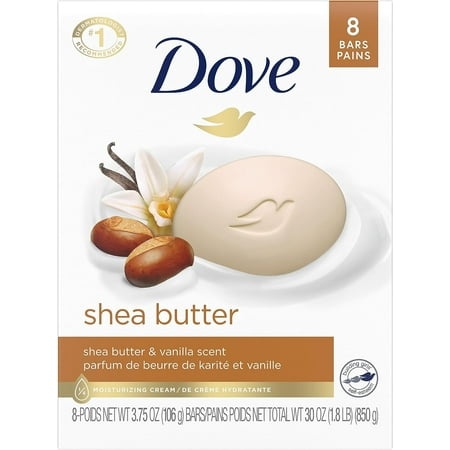 Dove Beauty Bar Skin Cleanser for Gentle Soft Skin Care Shea Butter More Moisturizing Than Bar Soap 3.75 Oz 8 Bars