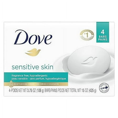 Dove Beauty Bar More Moisturizing Than Bar Soap for Softer Skin  Fragrance Free  Hypoallergenic Sensitive Skin with Gentle Cleanser 3.75 Oz  4 Bars(Pa
